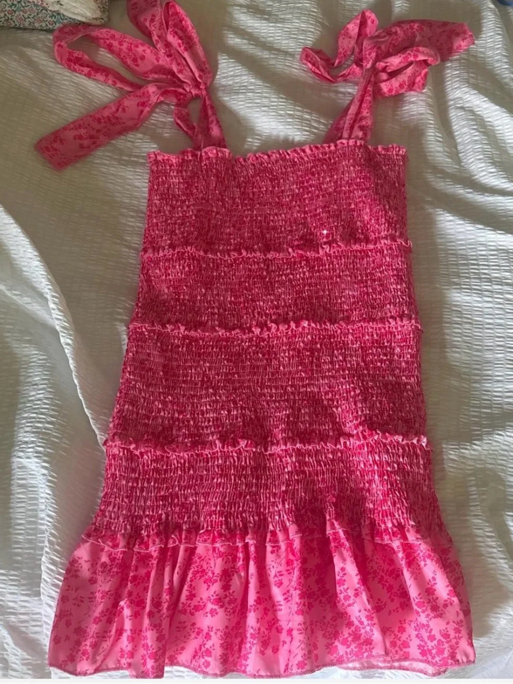 Pink Smocked Ruffle dress size medium - Picture 3 of 6